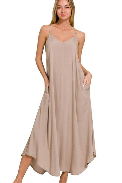 Zenana Woven Arc Hem Cami Dress With Flowy Pockets - Ebony's Shopping