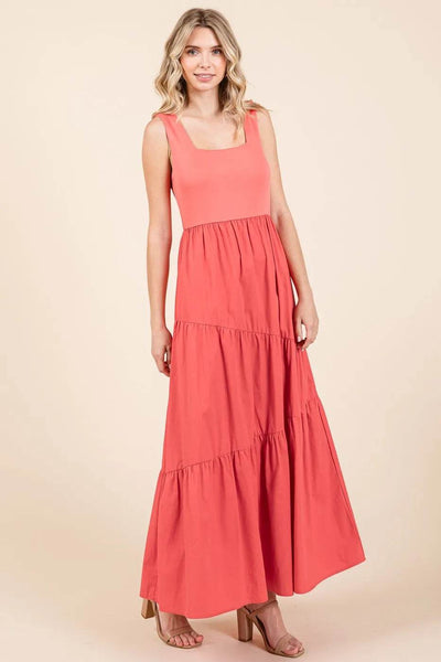 Mittoshop Mix Media Square Neck Maxi Dress - Ebony's Shopping