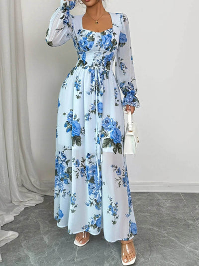 Floral Flounce Sleeve Maxi Dress - Ebony's Shopping
