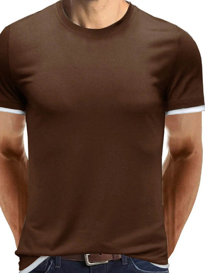 Men‘s Classic Contrast Trim Crew Neck T-Shirt - Ebony's Shopping