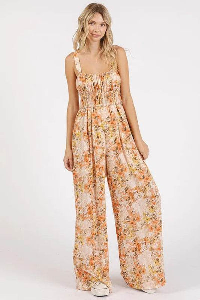 Mittoshop Flower Print Gathered Bust Sleeveless Jumpsuit - Ebony's Shopping