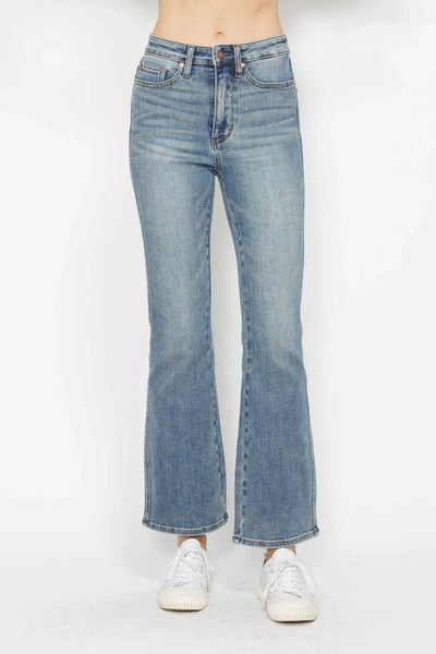 Judy Blue Full Size Tummy Control Back Embroidered Pocketed Bootcut Jeans Plus Size - Ebony's Shopping