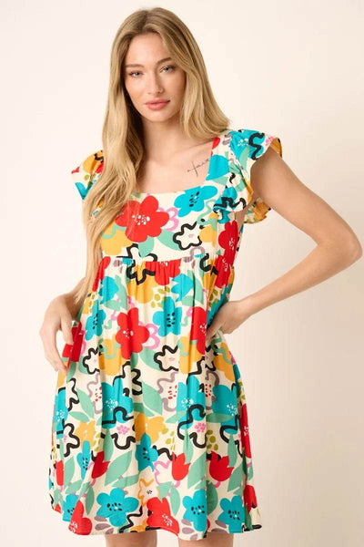 Mittoshop Multi Color Flower Print Babydoll Dress - Ebony's Shopping