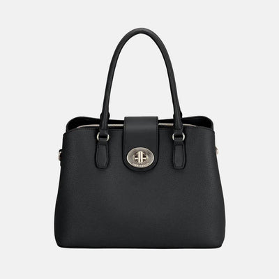 David Jones PU Leather Twist-Lock Tote Bag - Ebony's Shopping