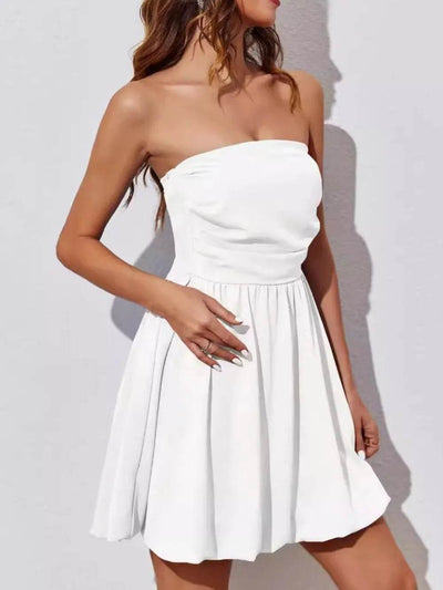 Ruched Tube Mini Dress - Ebony's Shopping