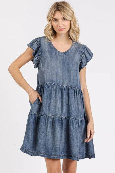 Mittoshop V-Neck Ruffled Cap Sleeve Mini Dress - Ebony's Shopping