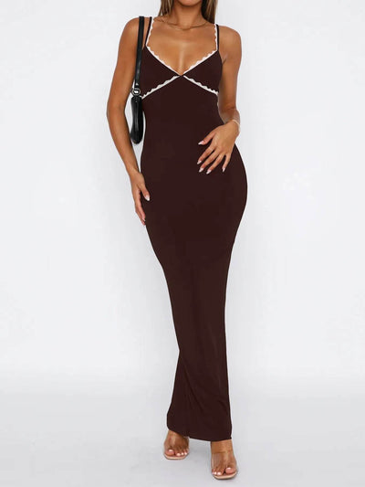 Lace Detail Slim Fit Bodycon Maxi Dress - Ebony's Shopping