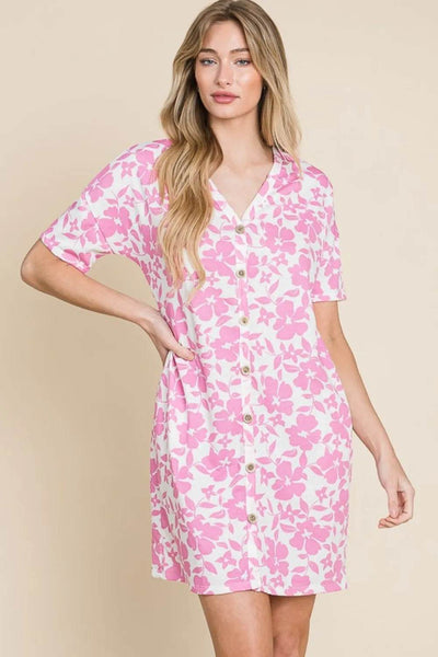 BOMBOM Floral Button Down Mini Dress - Ebony's Shopping