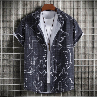 Men's Plus Size Arrow Print Short Sleeve Button Down Shirt - Ebony's Shopping