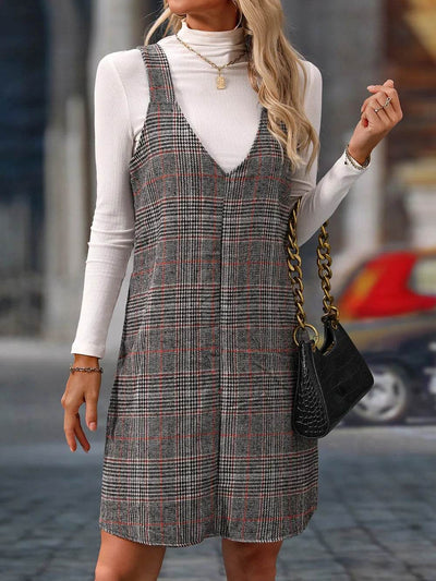 V-Neck Wide Strap Mini Dress - Ebony's Shopping