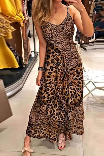 Butterfly Leopard Maxi Cami Dress - Ebony's Shopping