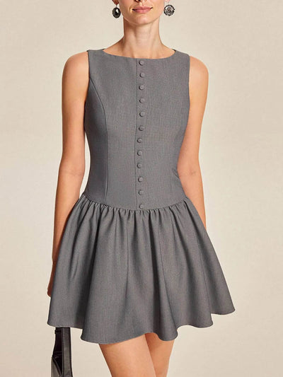 Round Neck Sleeveless Ruffled Mini Dress - Ebony's Shopping