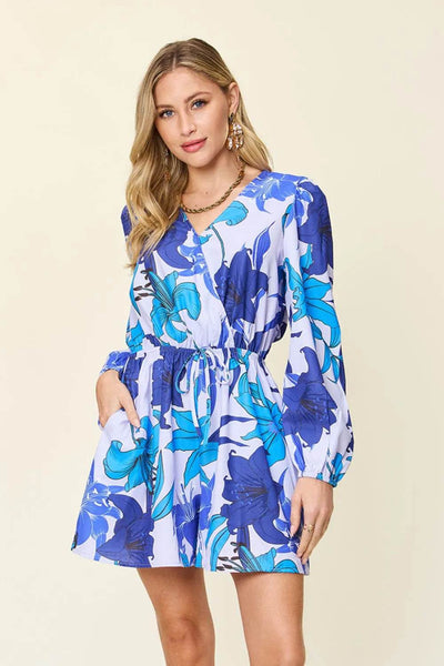Double Take Full Size Floral Long Sleeve Romper with Pockets - Ebony's Shopping