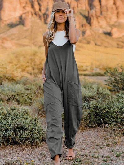 Double Take Full Size Sleeveless V-Neck Pocketed Jumpsuit - Ebony's Shopping