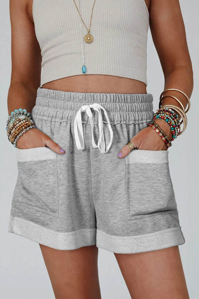 Drawstring High Waist Shorts with Pockets - Ebony's Shopping