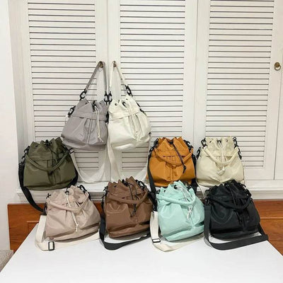 Drawstring Nylon Bucket Bag - Ebony's Shopping