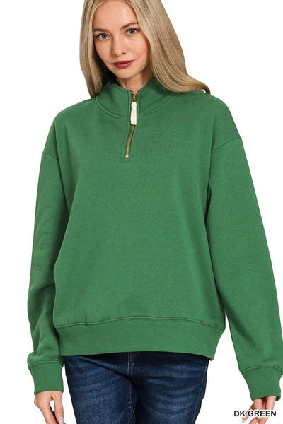 Zenana Fleece Half Zip Sweatshirt - Ebony's Shopping