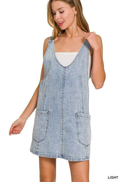 Zenana Denim Overall Mini Dress - Ebony's Shopping