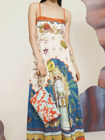 Printed Square Neck Maxi Cami Dress - Ebony's Shopping