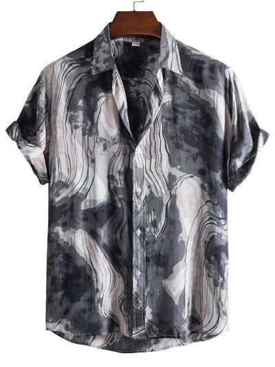 Men's Plus Size Abstract Marble Print Short Sleeve Button-Up Shirt - Ebony's Shopping