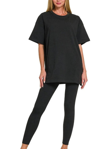 Zenana Cotton Round Neck Top & Legging Set - Ebony's Shopping