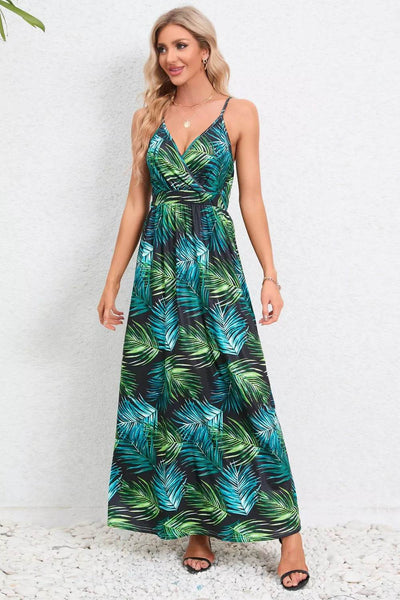 Printed Surplice Maxi Cami Dress - Ebony's Shopping