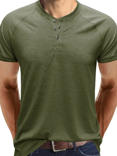 Men's Short Sleeve Henley Button Top - Ebony's Shopping