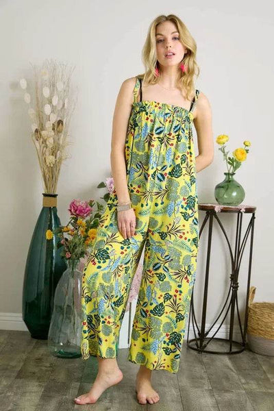 ADORA Elastic Detail Tropical Jumpsuit - Ebony's Shopping