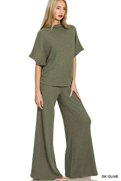 Zenana Mock Neck Top and Pants Sweater Set - Ebony's Shopping