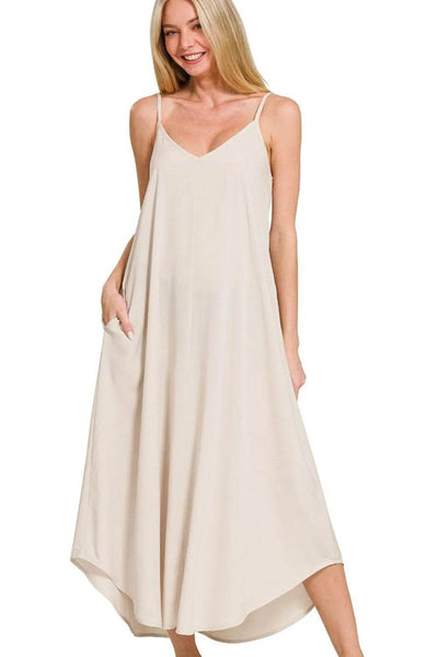 Zenana Woven Arc Hem Cami Dress With Flowy Pockets - Ebony's Shopping