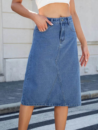 Slit Back Midi Denim Skirt - Ebony's Shopping
