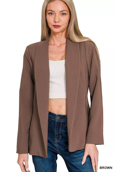 Zenana Woven Long Sleeve Blazer With Lining - Ebony's Shopping