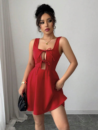 Tie Front Wide Strap Dress - Ebony's Shopping