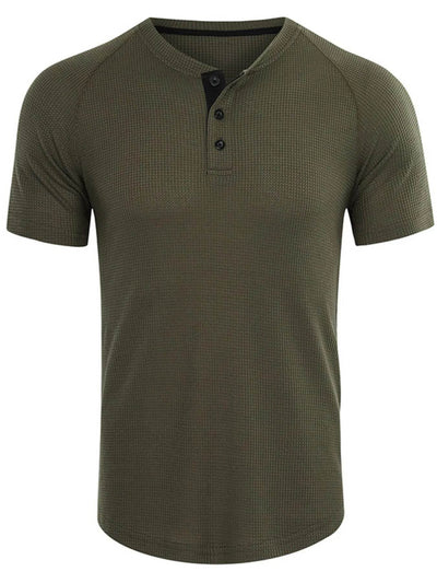 Men's Casual Waffle Knit Henley T-Shirt - Ebony's Shopping