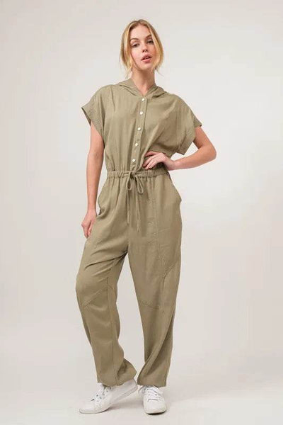 And The Why Washed Short Sleeve Hooded Jumpsuit - Ebony's Shopping