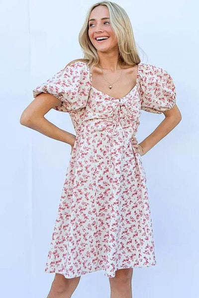 And The Why Lace Up Front Puff Babydoll Dress - Ebony's Shopping