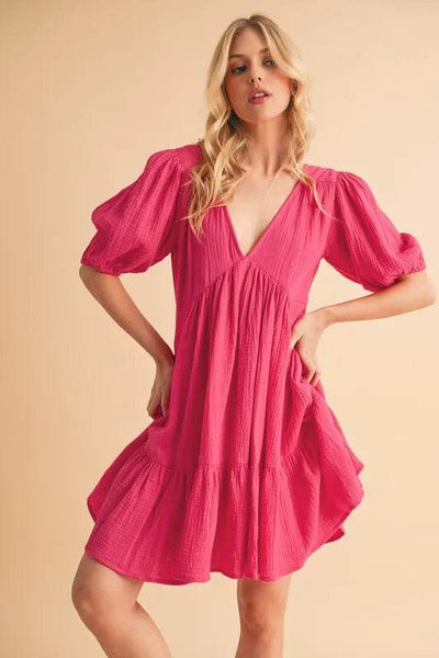 Aemi+Co Tied Back Ruffled Short Sleeve Mini Dress - Ebony's Shopping