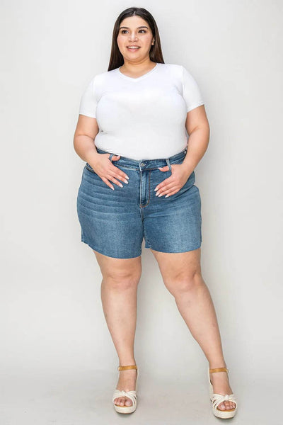 Judy Blue Full Size High Waist Slim Denim Shorts - Ebony's Shopping