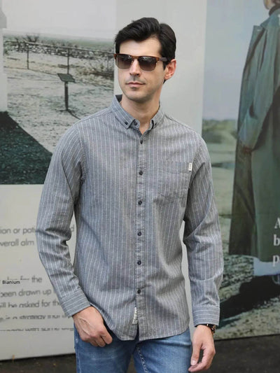 Men's Plus Size Pinstripe Button-Down Shirt - Ebony's Shopping