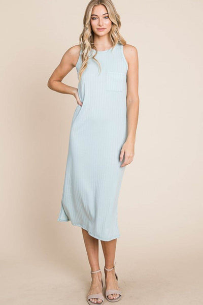 BOMBOM Ribbed Knit Sleeveless Midi Dress - Ebony's Shopping