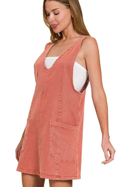 Zenana Washed Adjustable Strap Denim Overall Dress - Ebony's Shopping