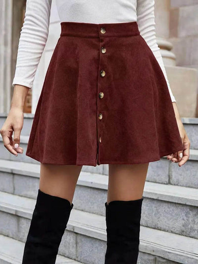 Buttoned Corduroy Mini Skirt - Ebony's Shopping