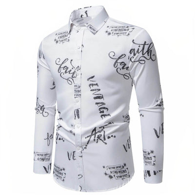 Men's Printed Long Sleeve Button-Up Shirt - Ebony's Shopping