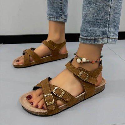 Open Toe Flat Buckle Sandals - Ebony's Shopping