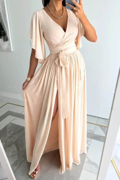 Surplice Flutter Sleeve Maxi Dress - Ebony's Shopping