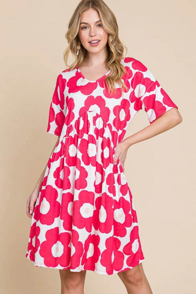 BOMBOM Flower Print Ruched Dress - Ebony's Shopping