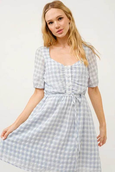And The Why Puff Sleeve Ruched Button Front Gingham Dress - Ebony's Shopping
