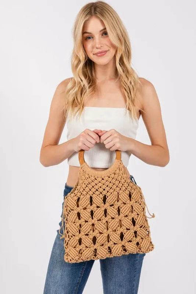 Fame Boho Braided Wooden Top Handle Bag - Ebony's Shopping