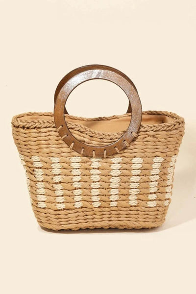 Fame Braided Round Handle Tote Bag - Ebony's Shopping