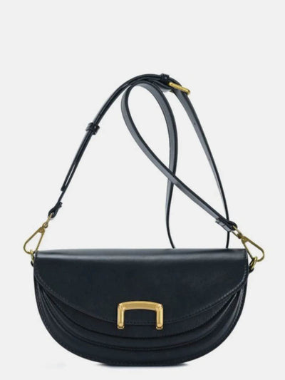 Fame Buckle Closure Crescent Faux Leather Crossbody Bag - Ebony's Shopping